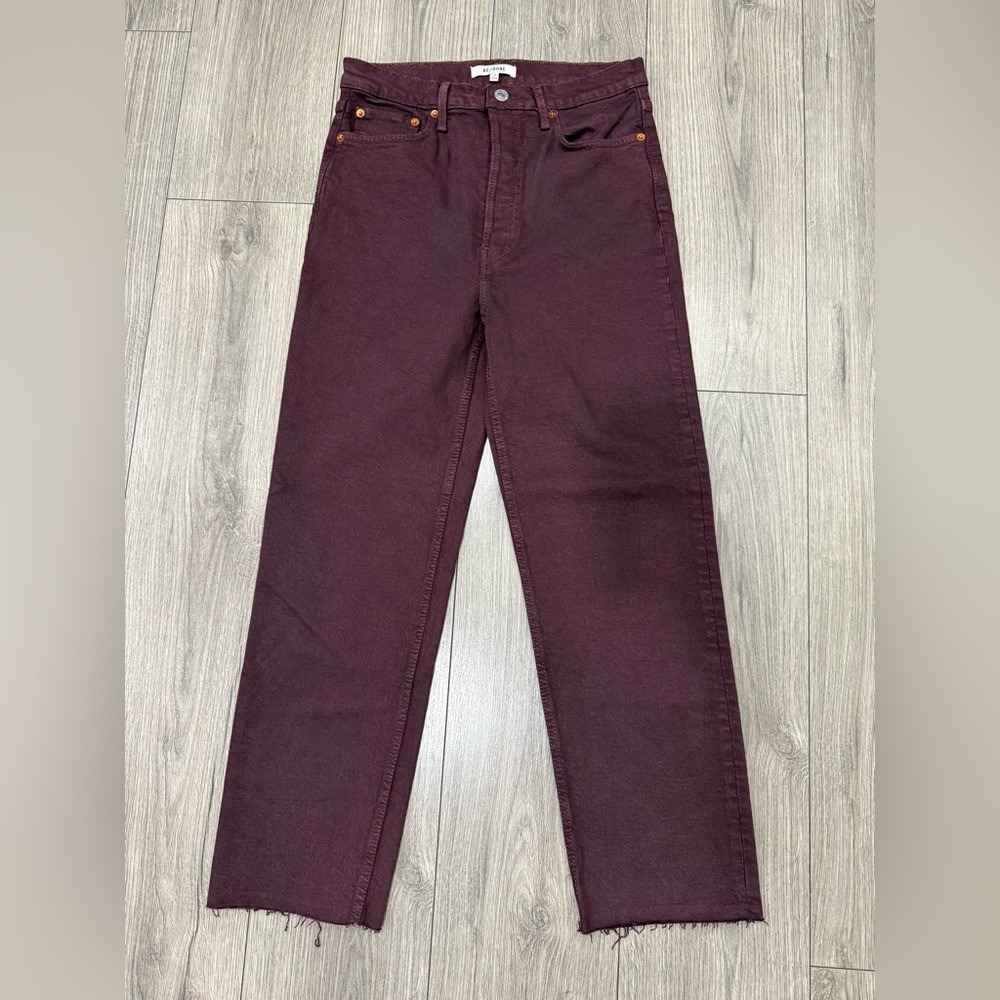 RE/DONE originals 70's ultra high rise stove pipe jeans in washed plum Sz 28